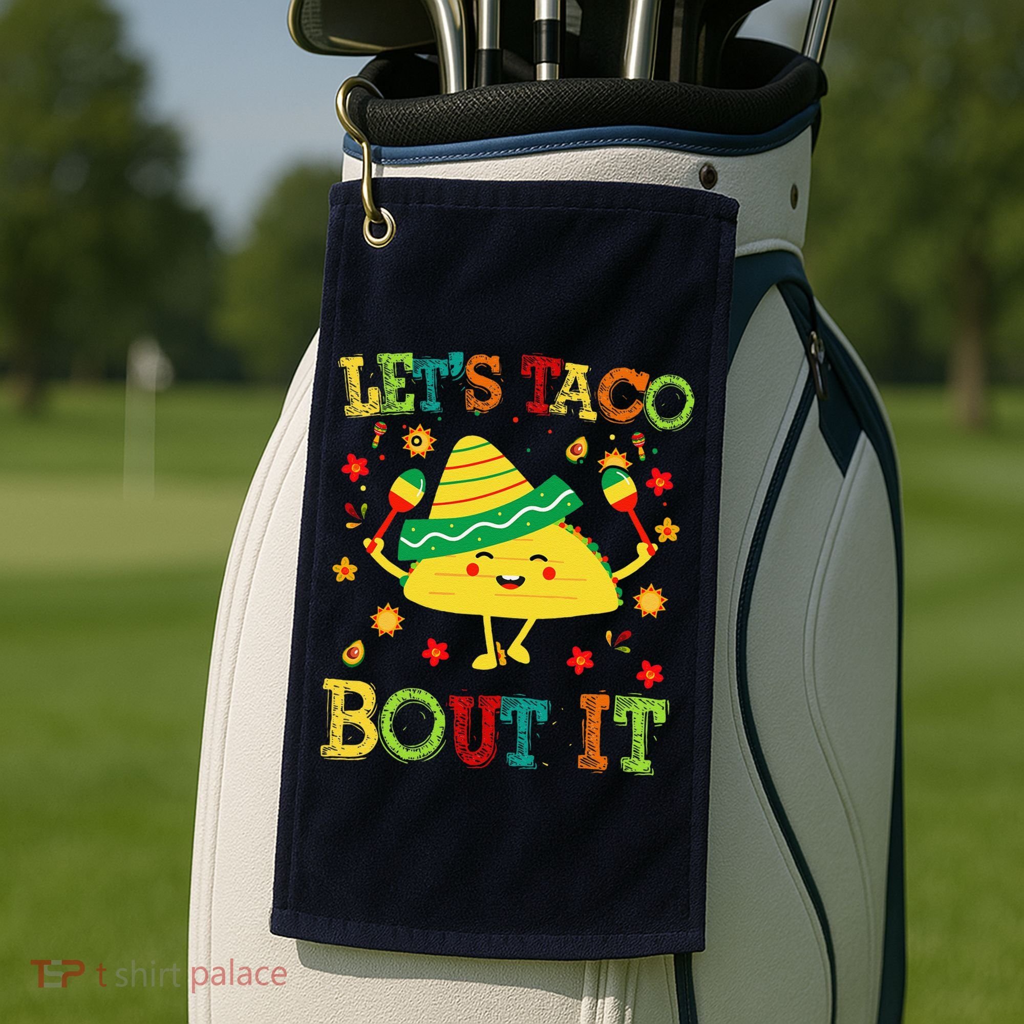 Cute Lets Taco Bout It Funny Mexican Taco Golf Towel