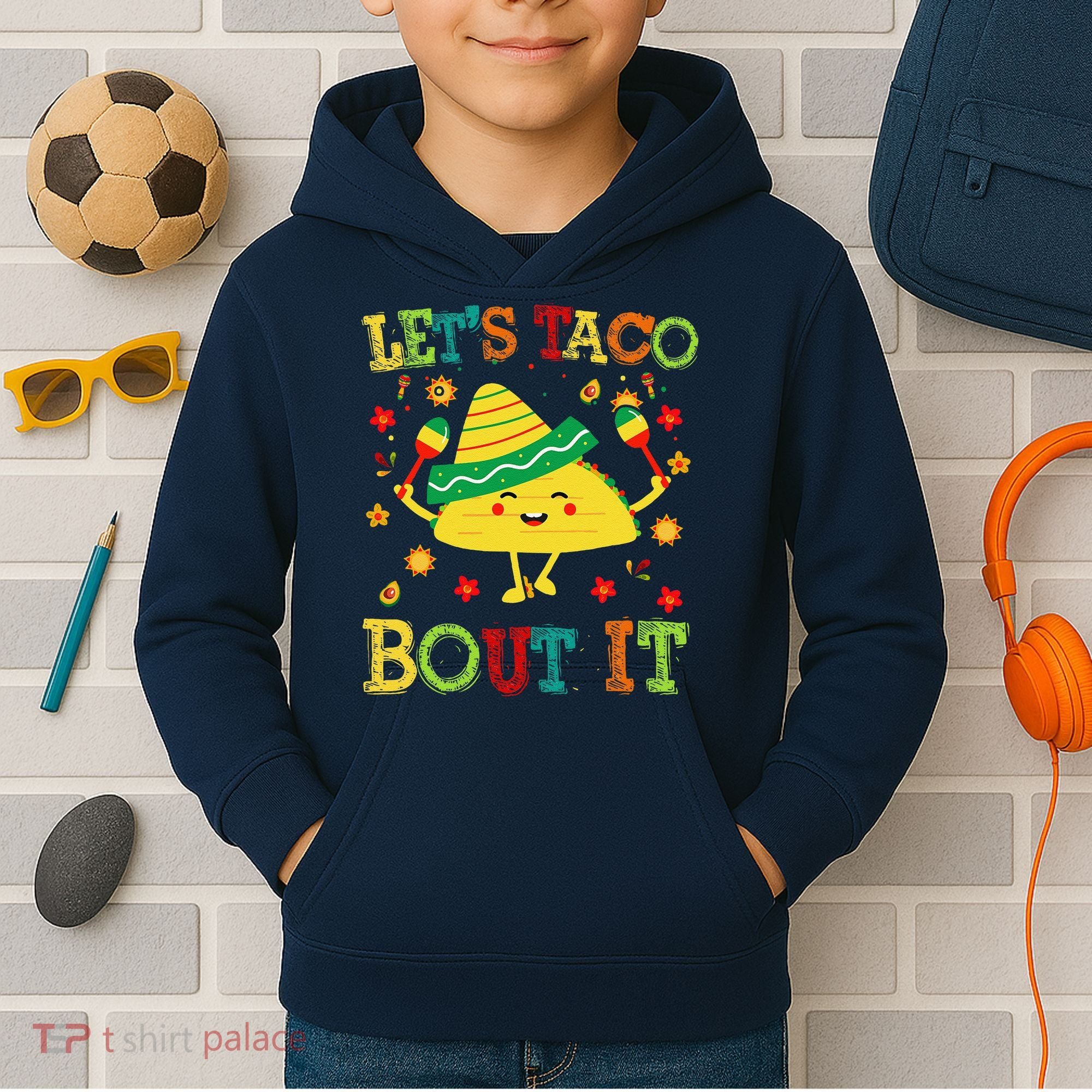 Cute Lets Taco Bout It Funny Mexican Taco Kids Hoodie