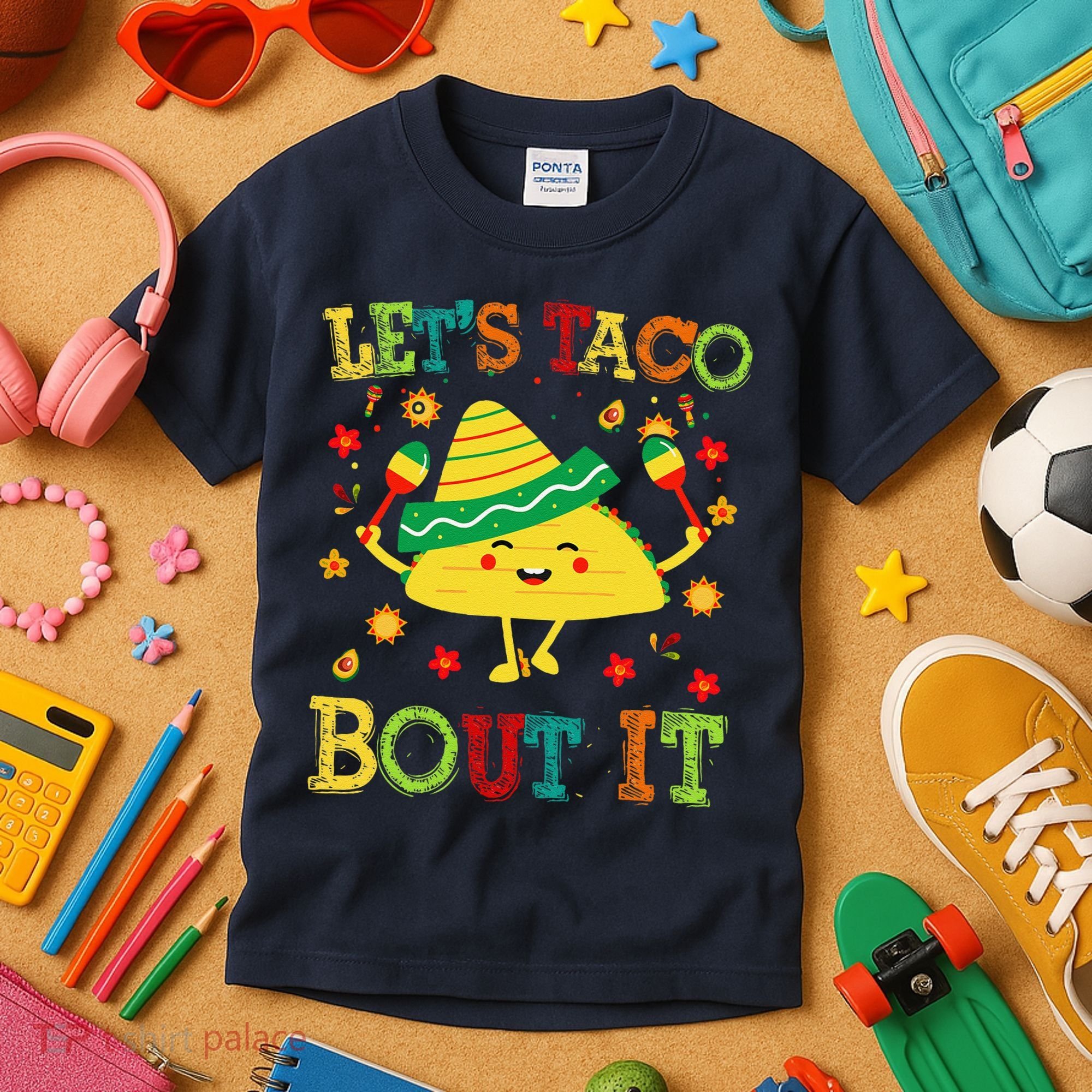 Cute Lets Taco Bout It Funny Mexican Taco Kids T-Shirt