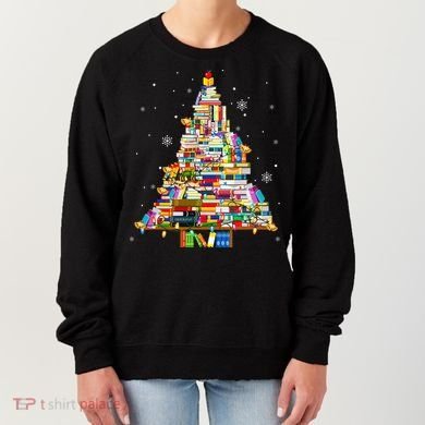 Christmas Library Tree Lights For Librarian And Book Lover Women's Sweatshirt