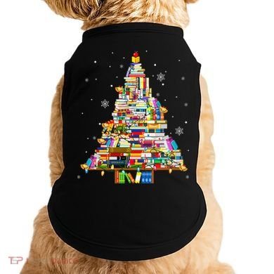 Christmas Library Tree Lights For Librarian And Book Lover Doggie Tank