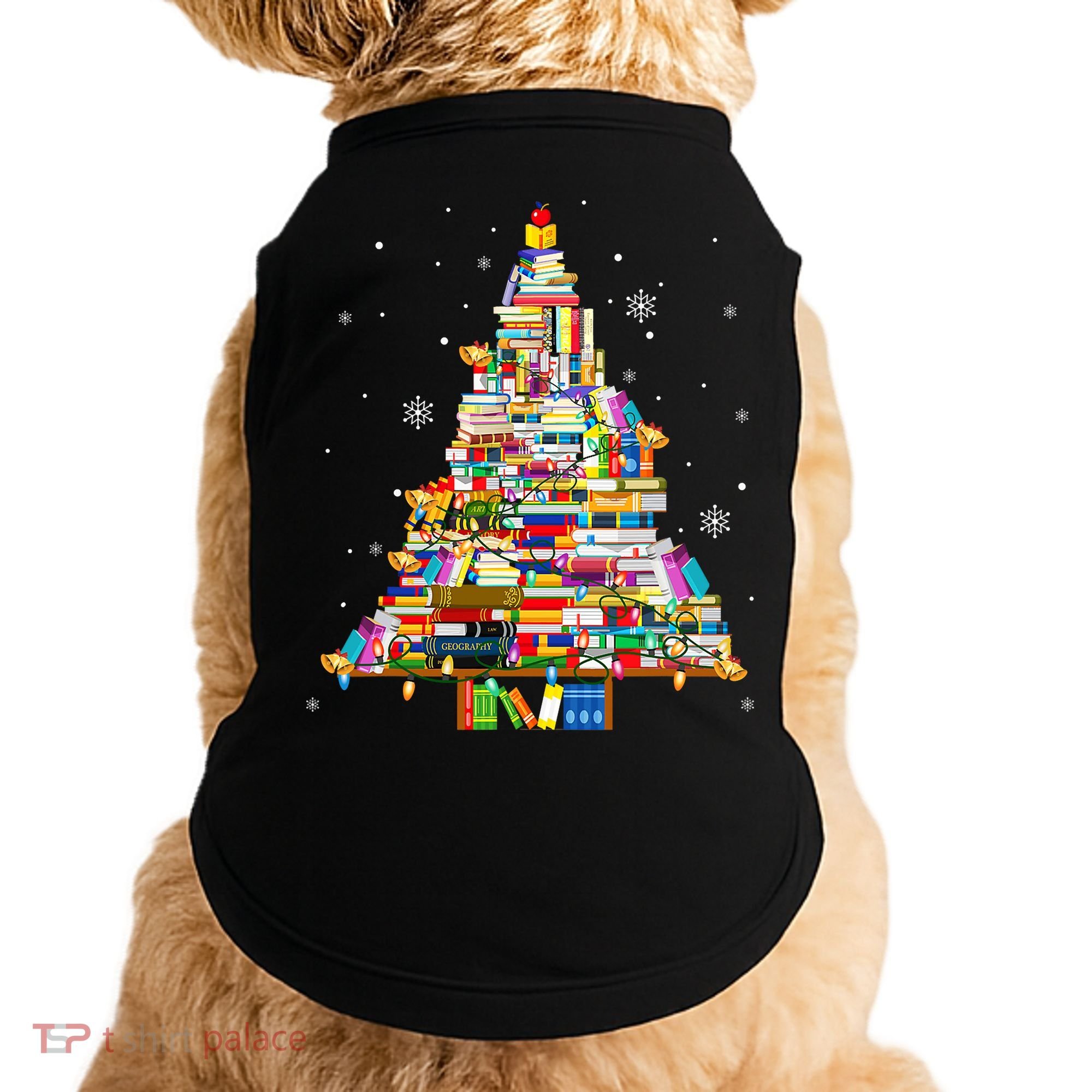 Christmas Library Tree Lights For Librarian And Book Lover Doggie Tank