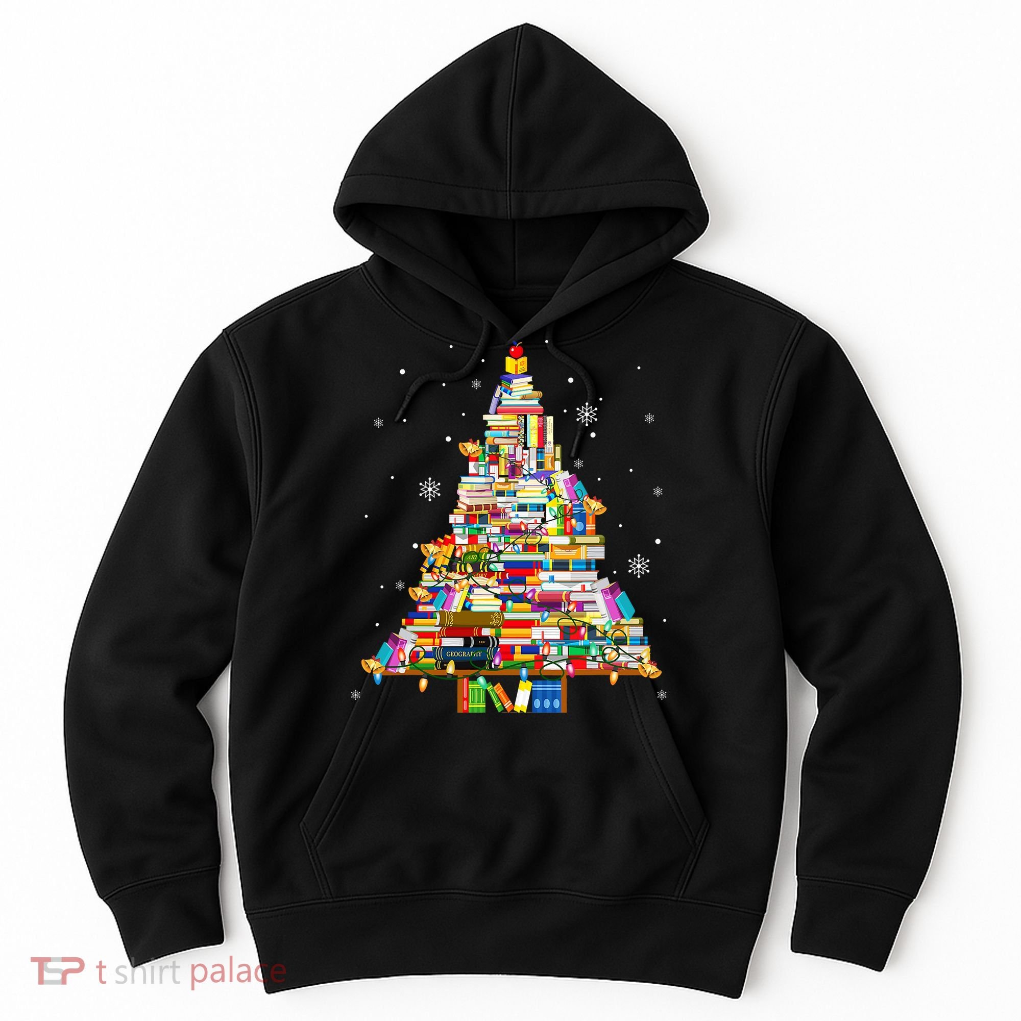 Christmas Library Tree Lights For Librarian And Book Lover Hoodie