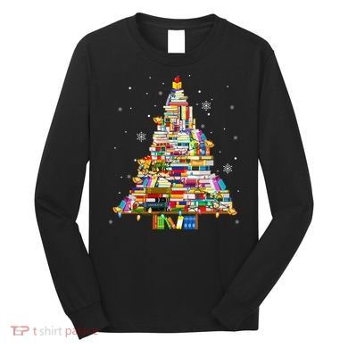 Christmas Library Tree Lights For Librarian And Book Lover Long Sleeve Shirt
