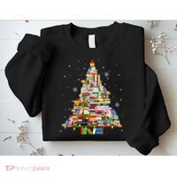 Christmas Library Tree Lights For Librarian And Book Lover Sweatshirt thumb 2