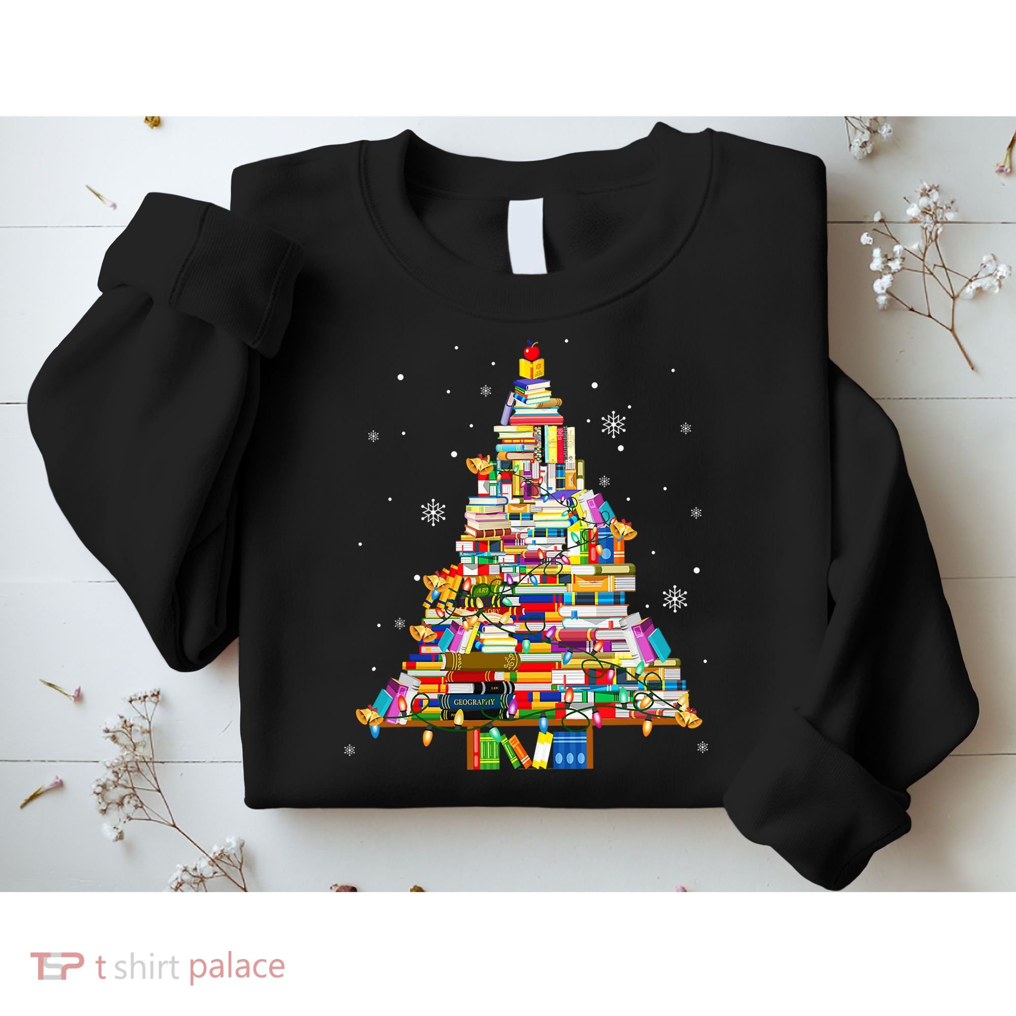 Christmas Library Tree Lights For Librarian And Book Lover Sweatshirt