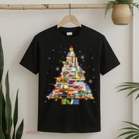 Christmas Library Tree Lights For Librarian And Book Lover T-Shirt thumb 2