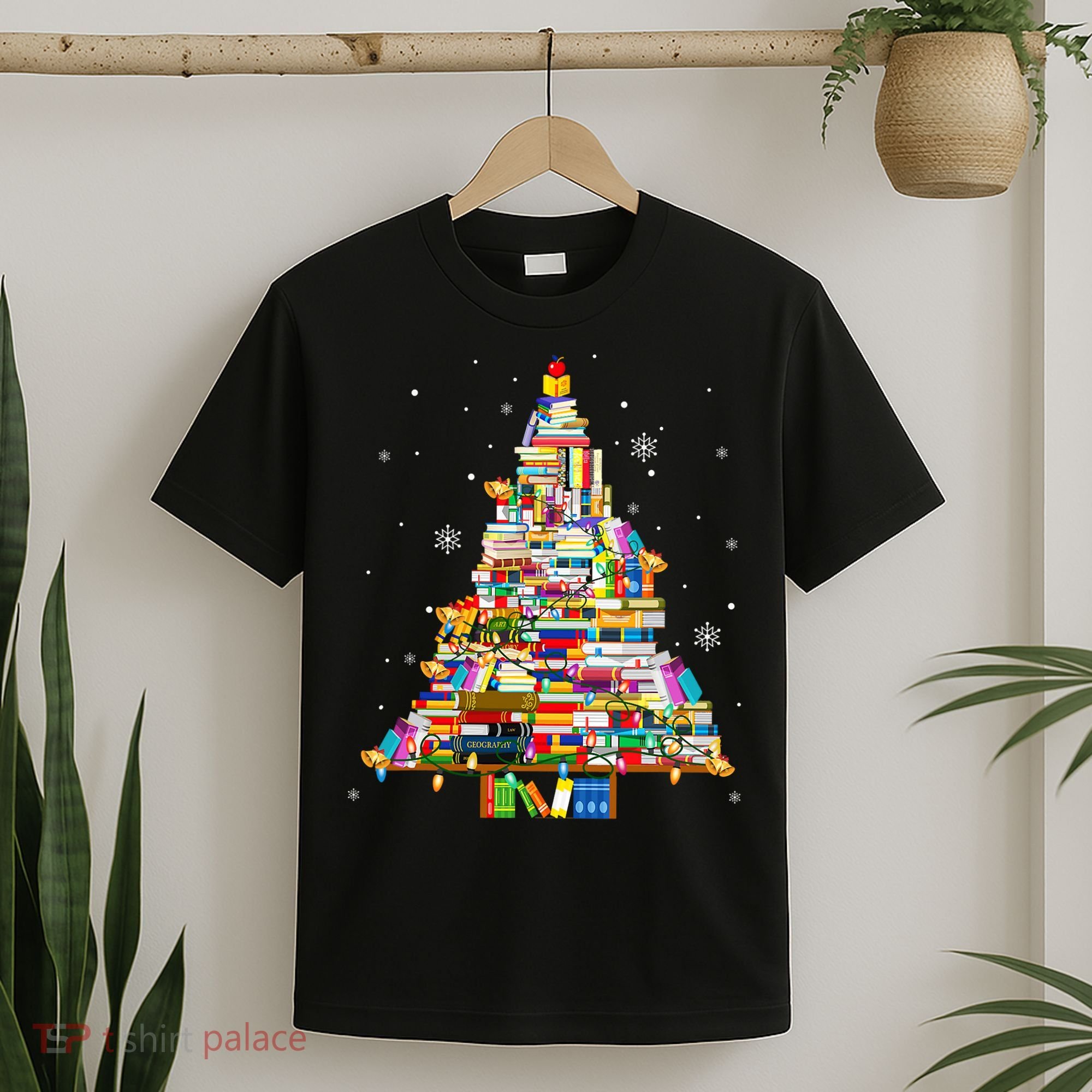 Christmas Library Tree Lights For Librarian And Book Lover T-Shirt
