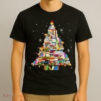 Christmas Library Tree Lights For Librarian And Book Lover T-Shirt thumb 3