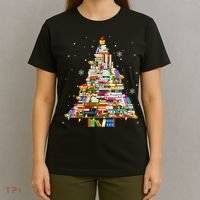 Christmas Library Tree Lights For Librarian And Book Lover T-Shirt thumb 4