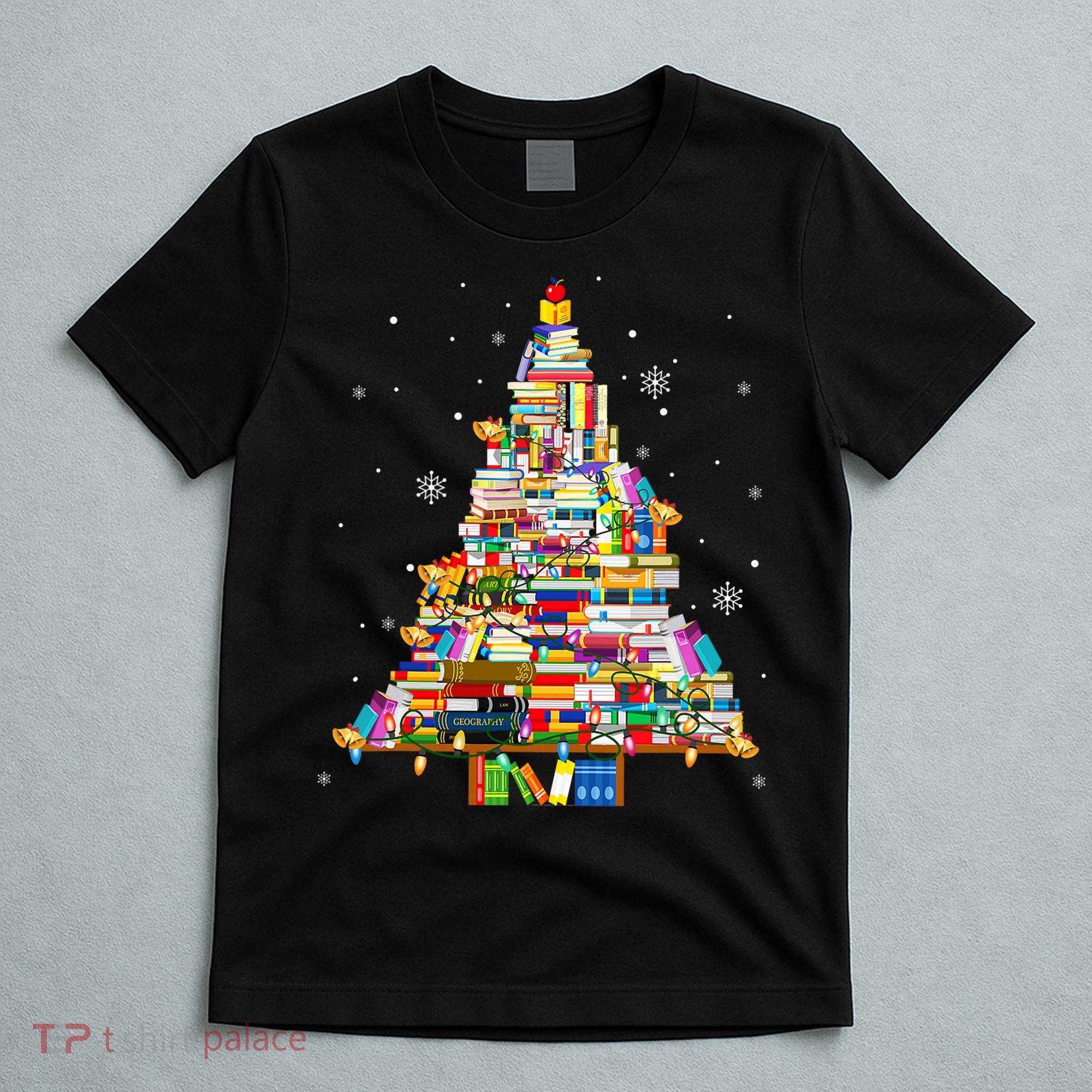 Christmas Library Tree Lights For Librarian And Book Lover T-Shirt