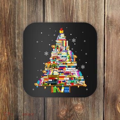 Christmas Library Tree Lights For Librarian And Book Lover Coaster