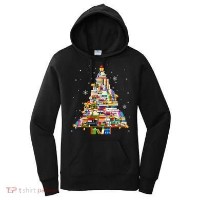 Christmas Library Tree Lights For Librarian And Book Lover Women's Hoodie