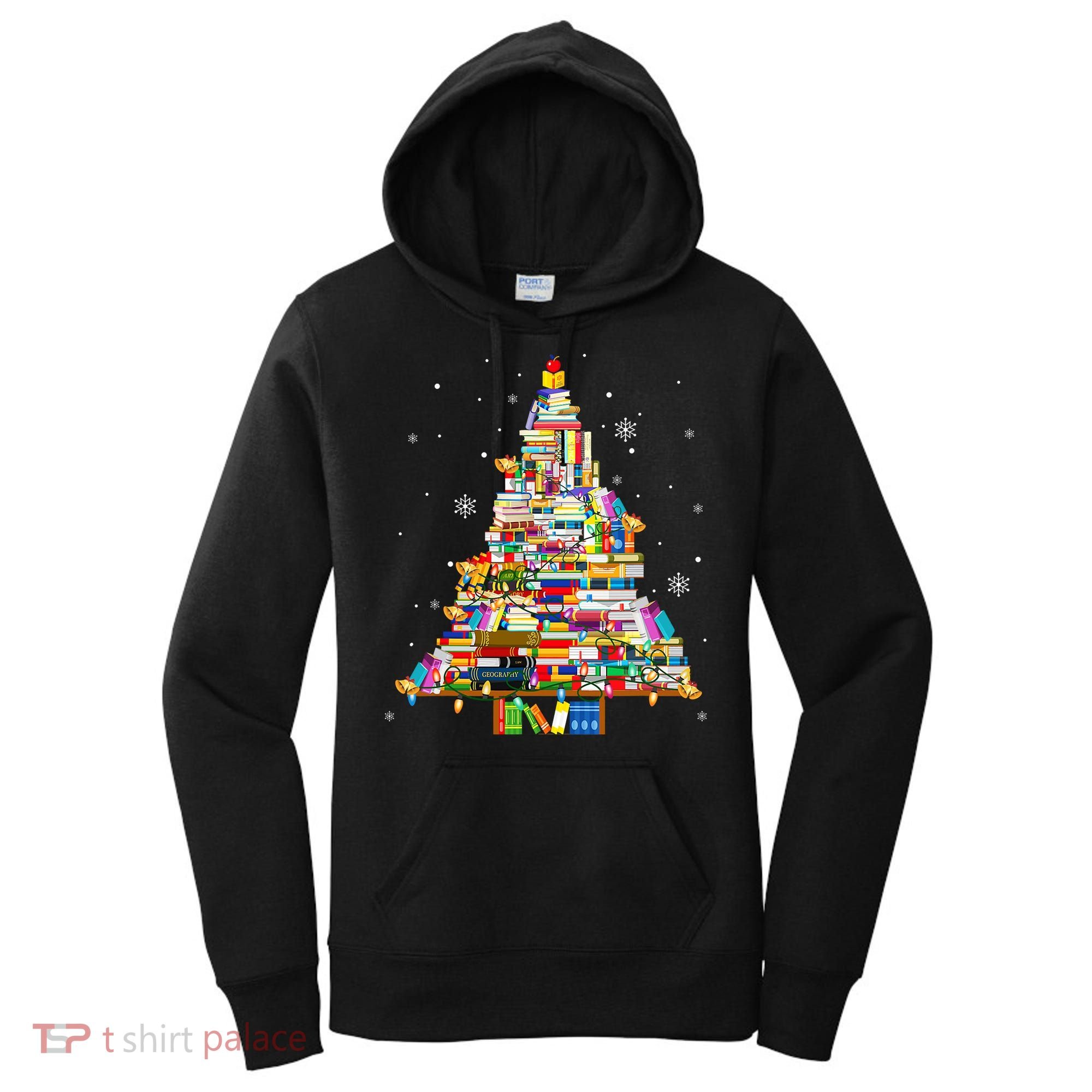 Christmas Library Tree Lights For Librarian And Book Lover Women's Hoodie