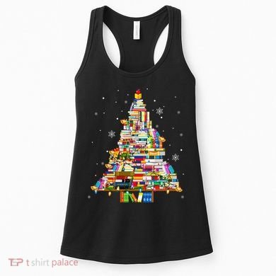Christmas Library Tree Lights For Librarian And Book Lover Women's Tank Top