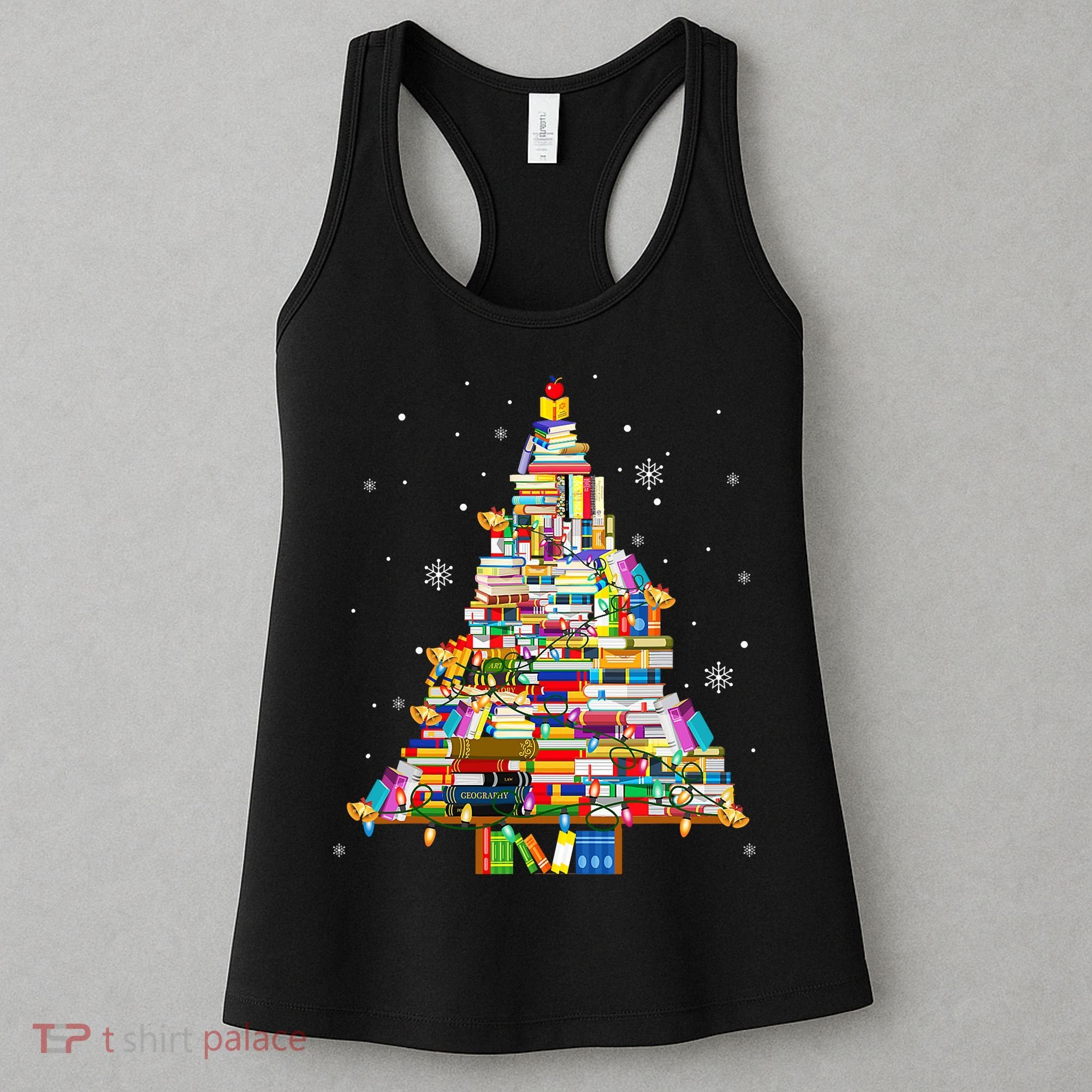 Christmas Library Tree Lights For Librarian And Book Lover Women's Tank Top