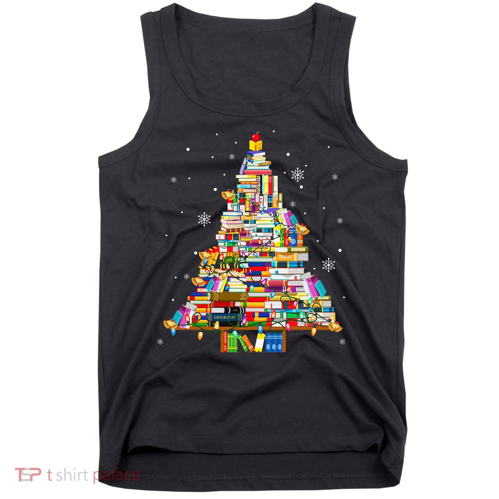 Christmas Library Tree Lights For Librarian And Book Lover Tank Top