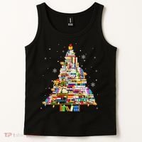 Christmas Library Tree Lights For Librarian And Book Lover Tank Top thumb 2