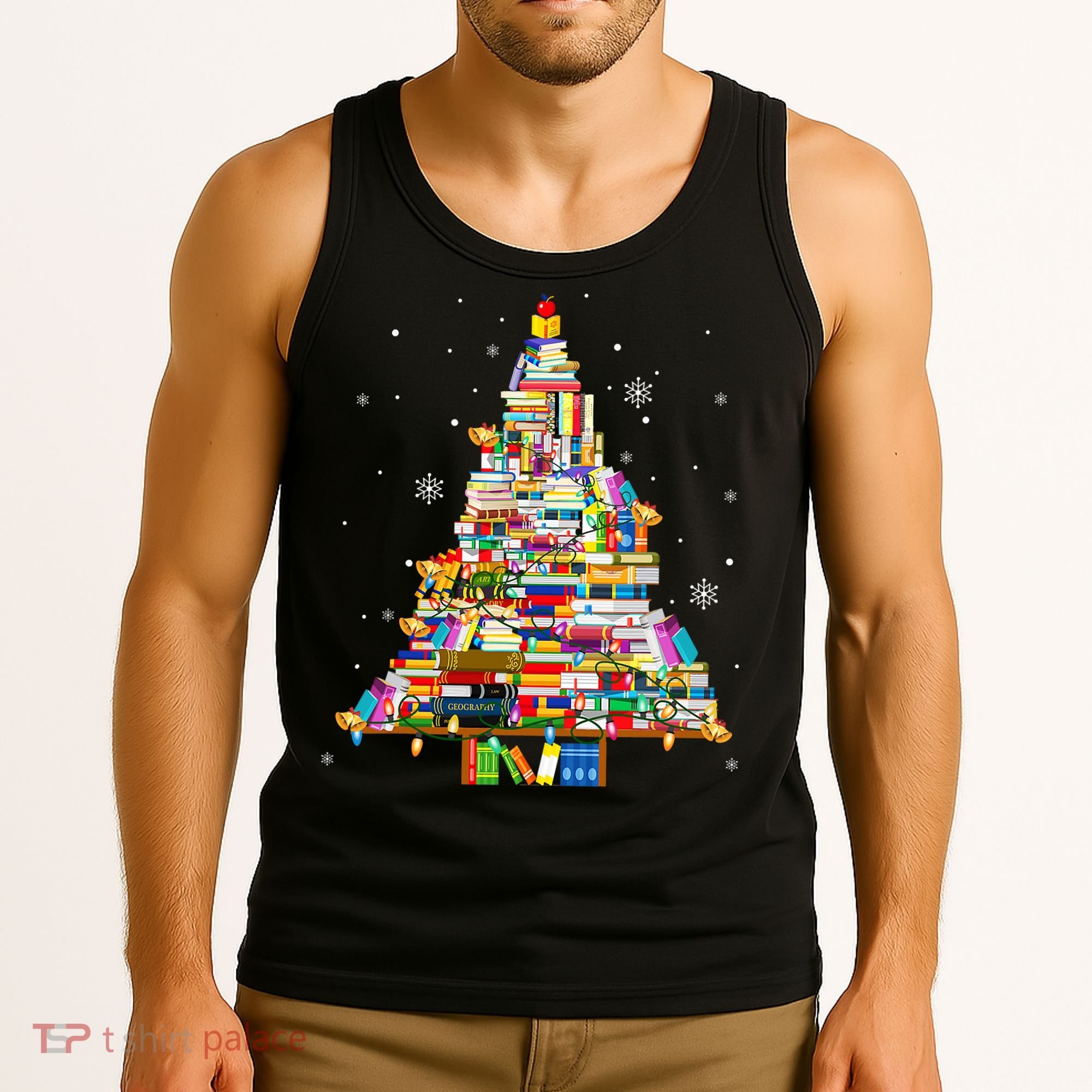 Christmas Library Tree Lights For Librarian And Book Lover Tank Top