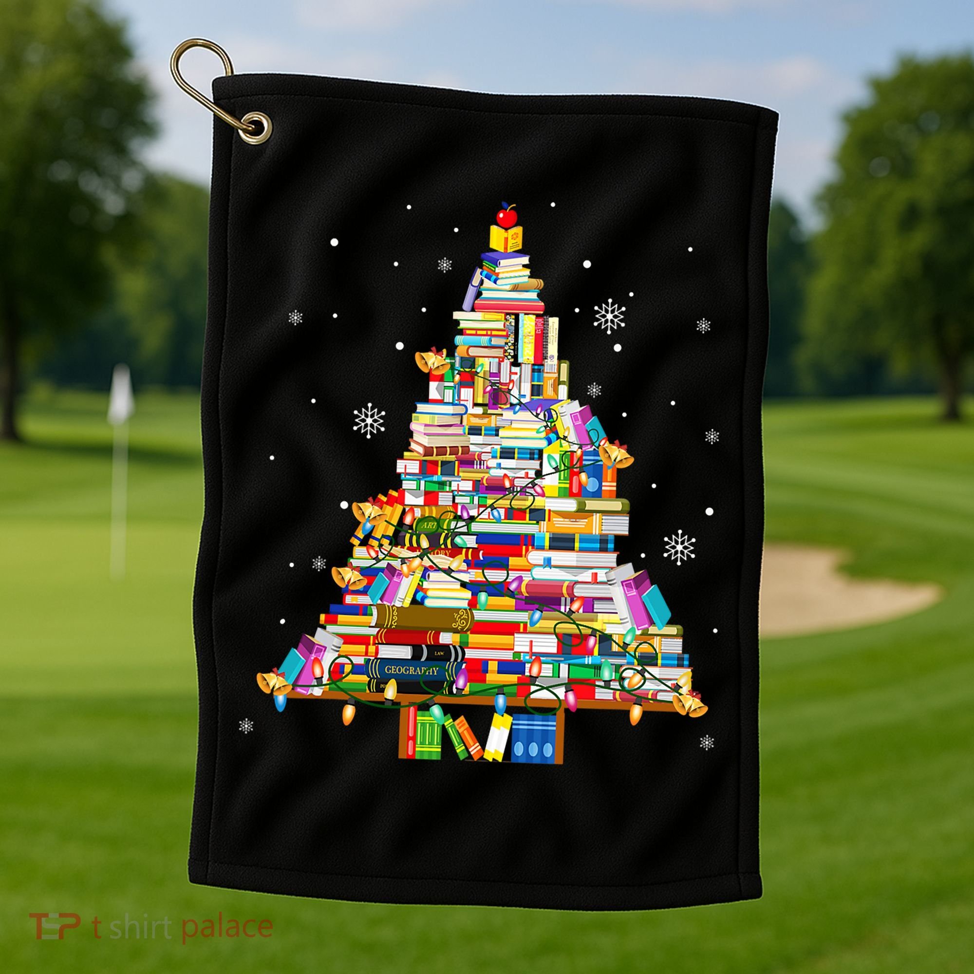 Christmas Library Tree Lights For Librarian And Book Lover Golf Towel