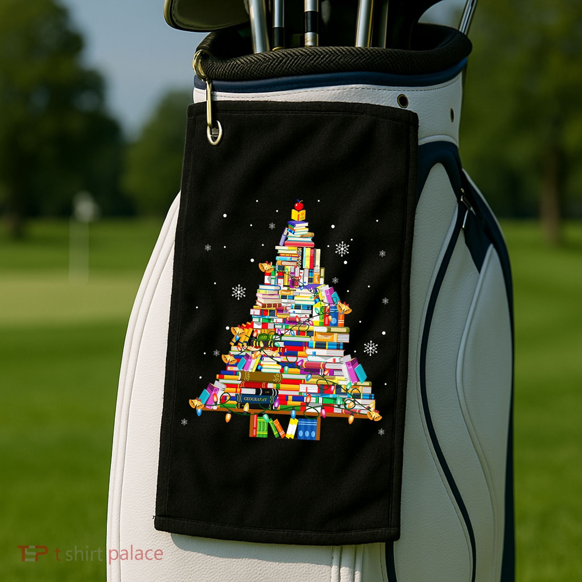 Christmas Library Tree Lights For Librarian And Book Lover Golf Towel