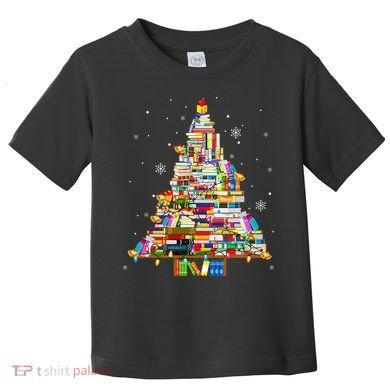 Christmas Library Tree Lights For Librarian And Book Lover Toddler T-Shirt