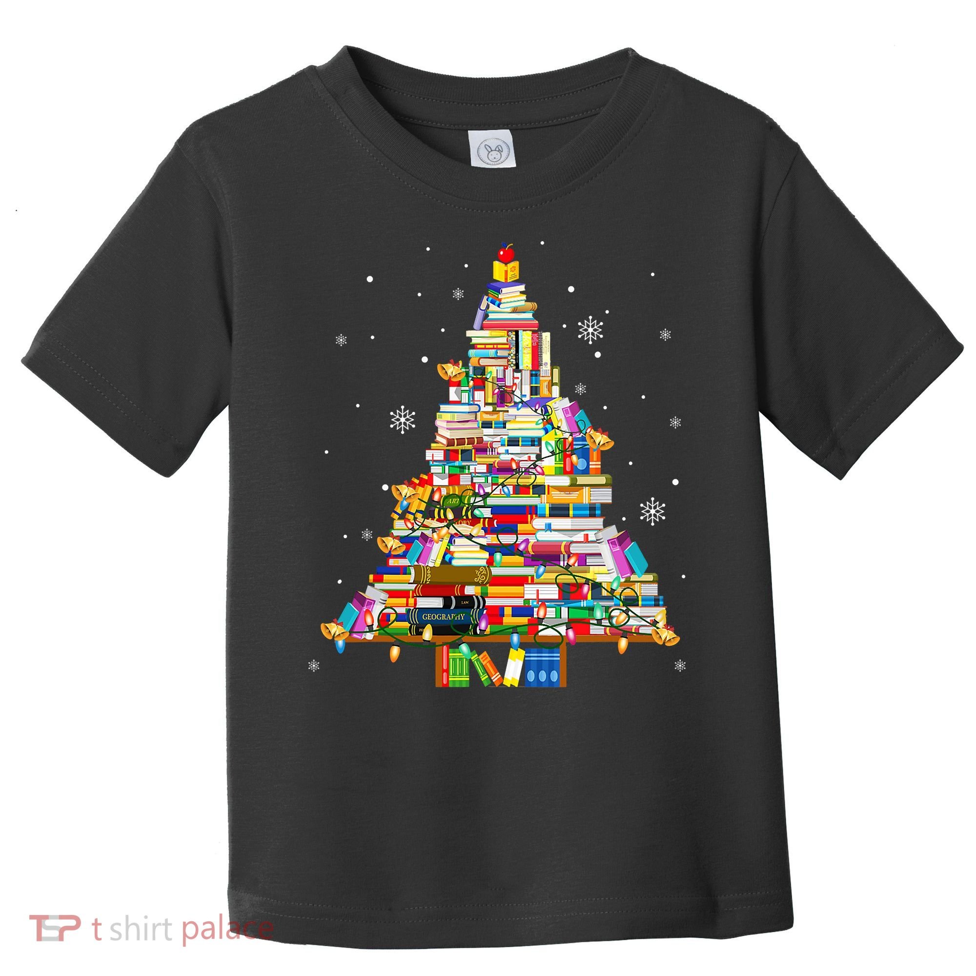Christmas Library Tree Lights For Librarian And Book Lover Toddler T-Shirt