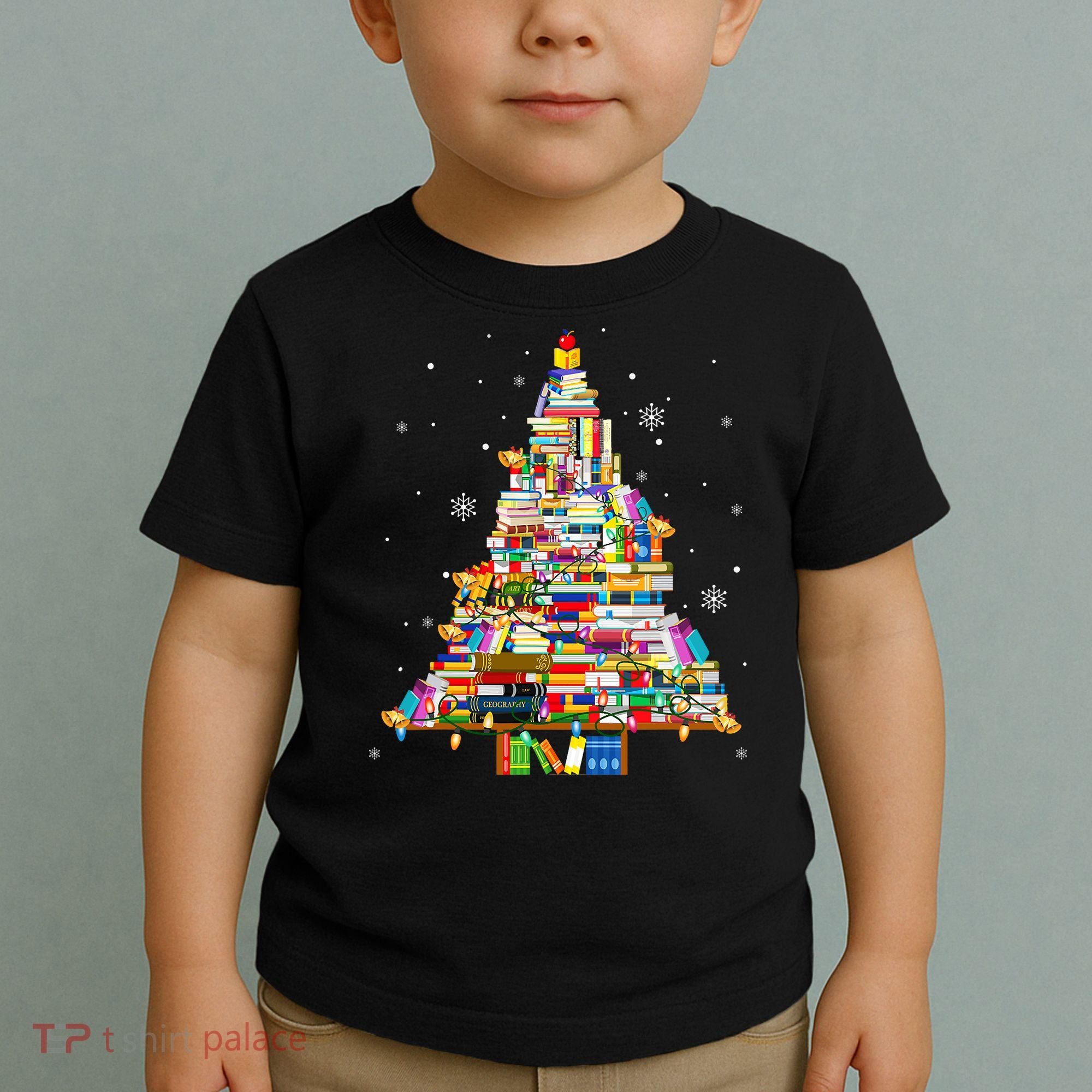 Christmas Library Tree Lights For Librarian And Book Lover Toddler T-Shirt