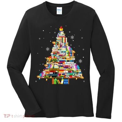 Christmas Library Tree Lights For Librarian And Book Lover Women's Long Sleeve Shirt