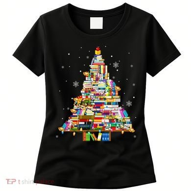 Christmas Library Tree Lights For Librarian And Book Lover Women's T-Shirt