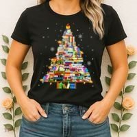 Christmas Library Tree Lights For Librarian And Book Lover Women's T-Shirt thumb 2