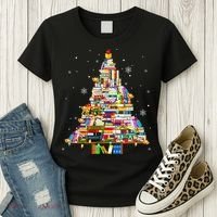 Christmas Library Tree Lights For Librarian And Book Lover Women's T-Shirt thumb 3