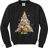 Christmas Library Tree Lights For Librarian And Book Lover Kids Sweatshirt thumb 0