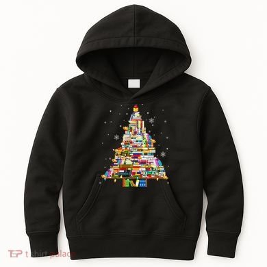 Christmas Library Tree Lights For Librarian And Book Lover Kids Hoodie