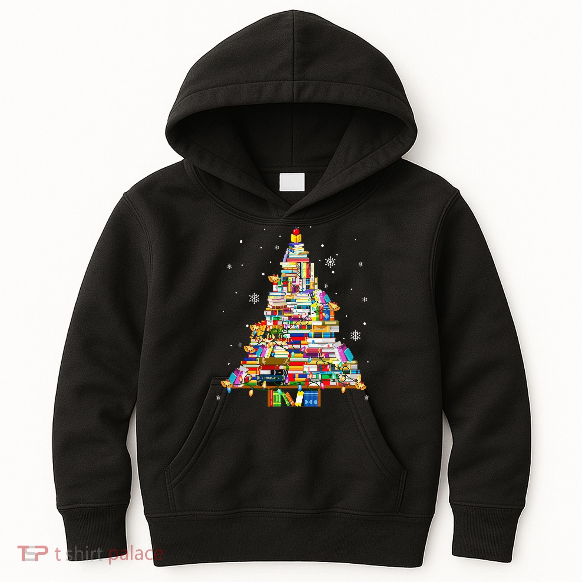 Christmas Library Tree Lights For Librarian And Book Lover Kids Hoodie