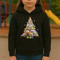 Christmas Library Tree Lights For Librarian And Book Lover Kids Hoodie thumb 3