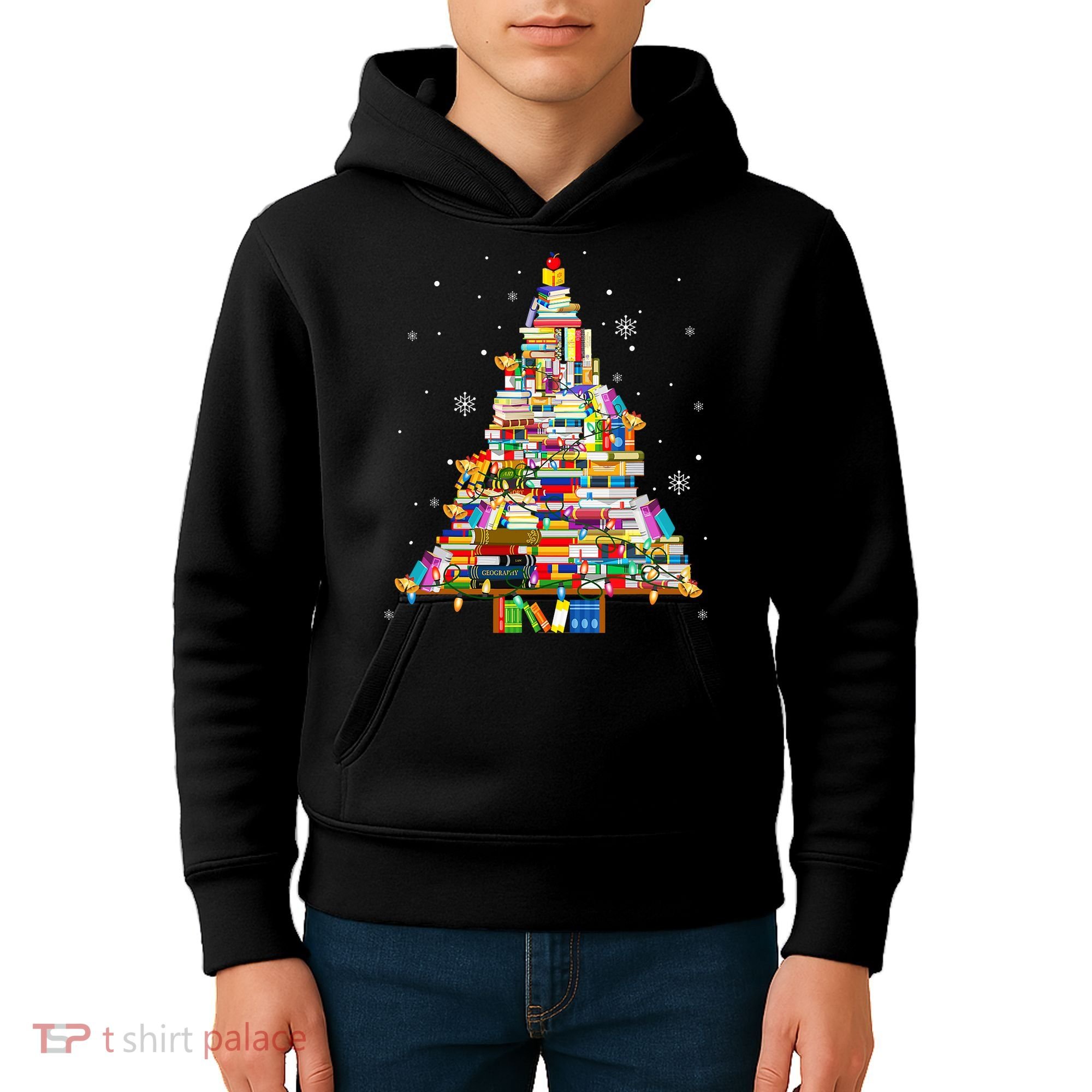 Christmas Library Tree Lights For Librarian And Book Lover Kids Hoodie