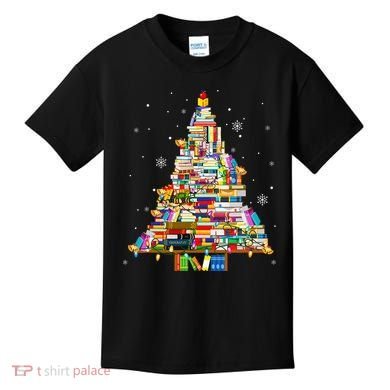 Christmas Library Tree Lights For Librarian And Book Lover Kids T-Shirt