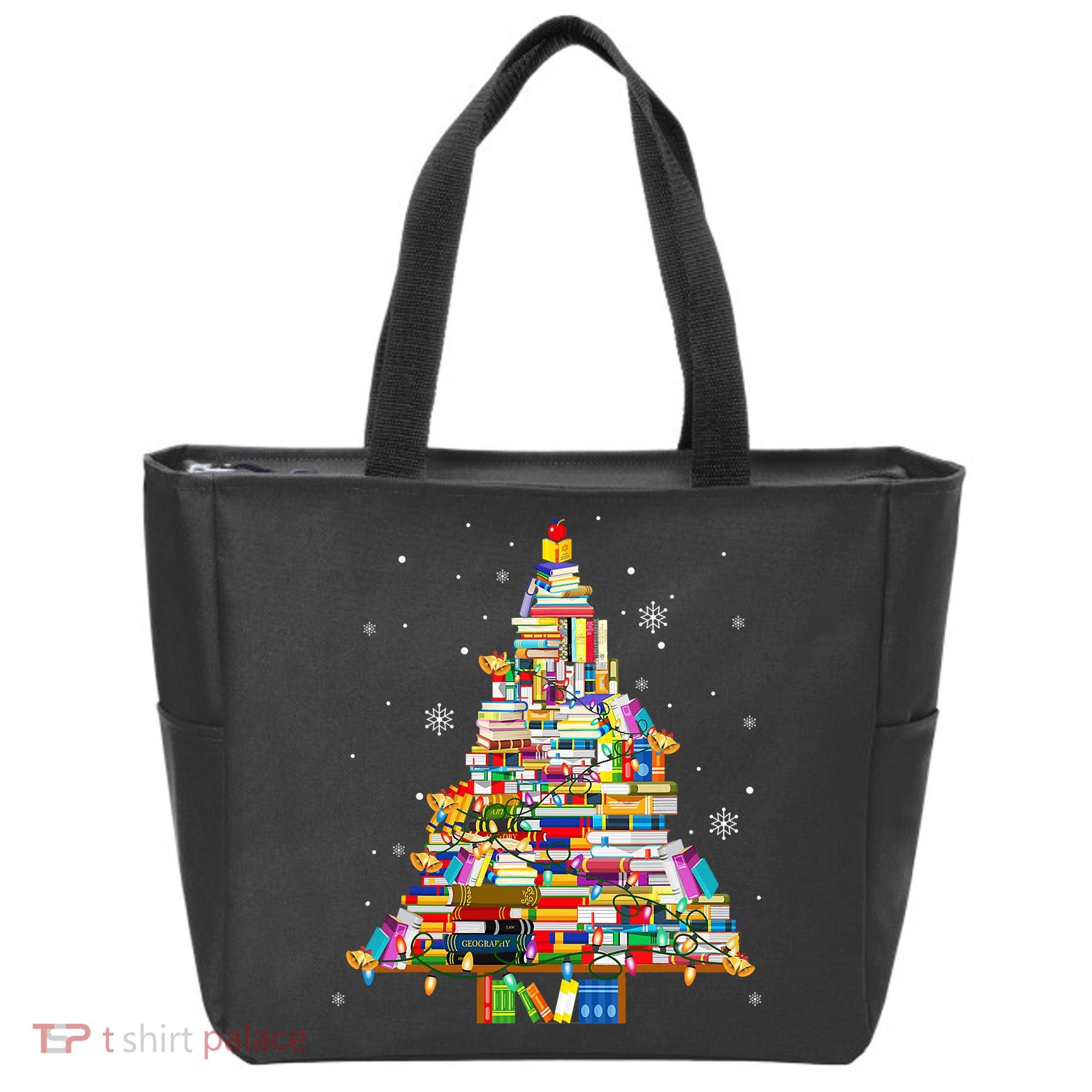 Christmas Library Tree Lights For Librarian And Book Lover Tote Bag
