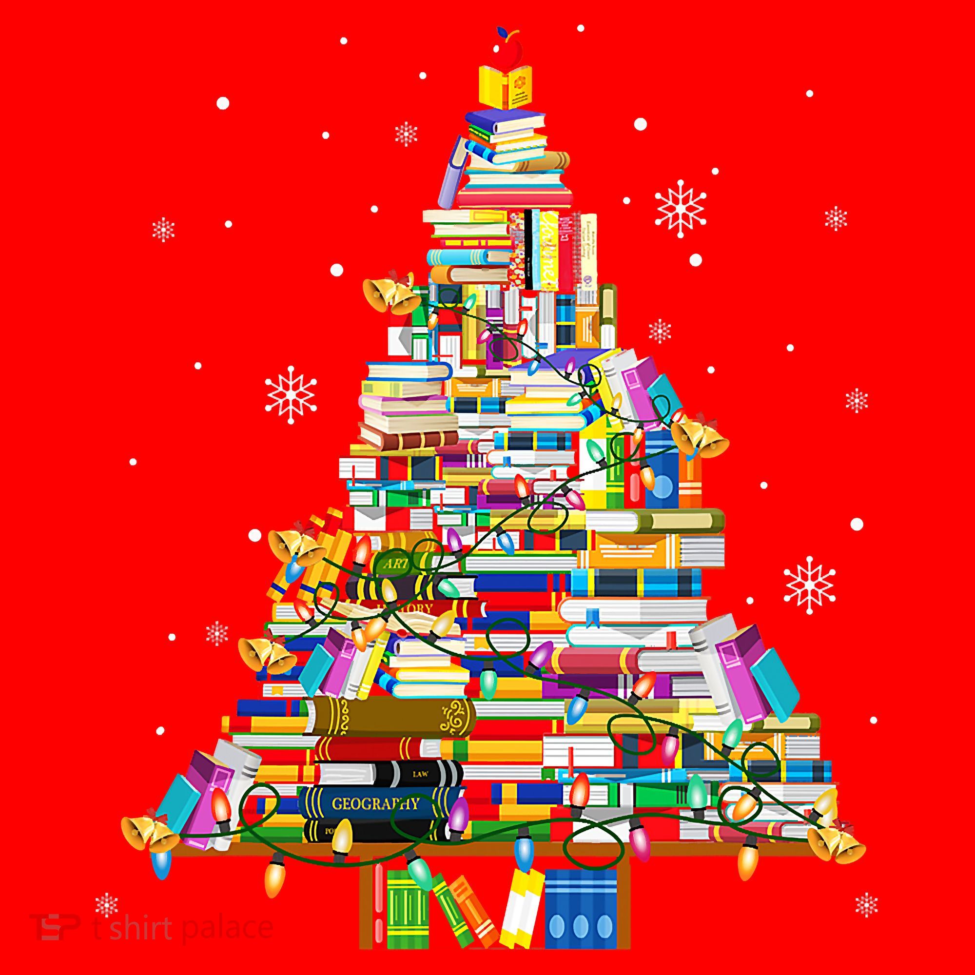 Christmas Library Tree Lights For Librarian And Book Lover Santa Hat