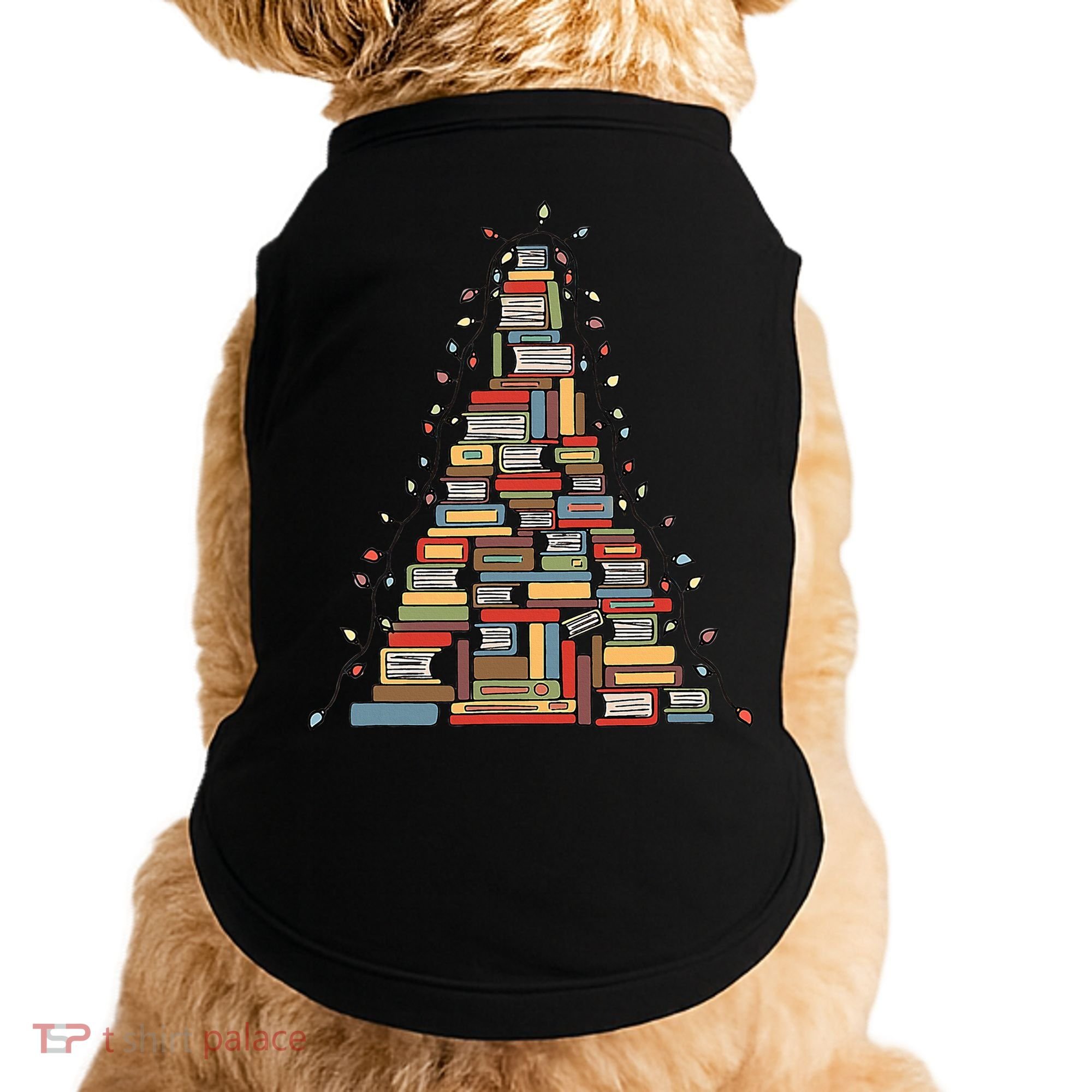 Christmas Library Tree Librarian Book Lover Doggie Tank