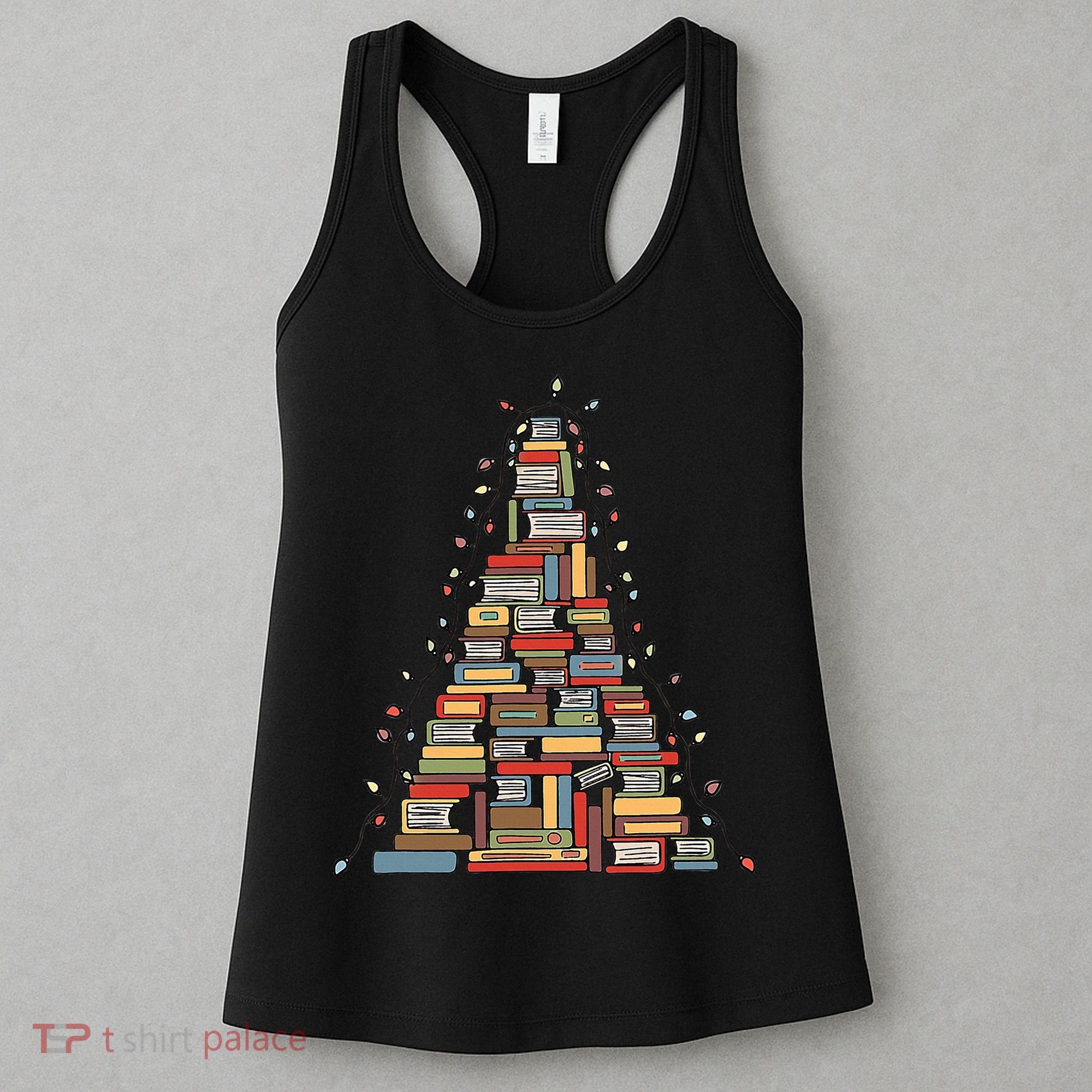 Christmas Library Tree Librarian Book Lover Women's Tank Top