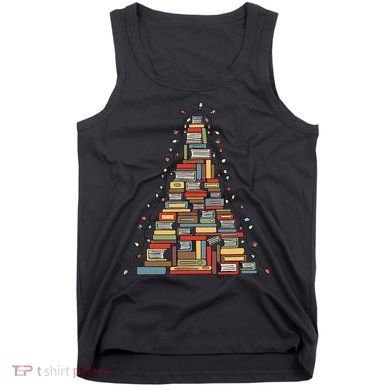 Christmas Library Tree Librarian Book Lover Tank Top