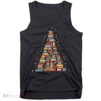 Christmas Library Tree Librarian Book Lover Tank Top thumb 0
