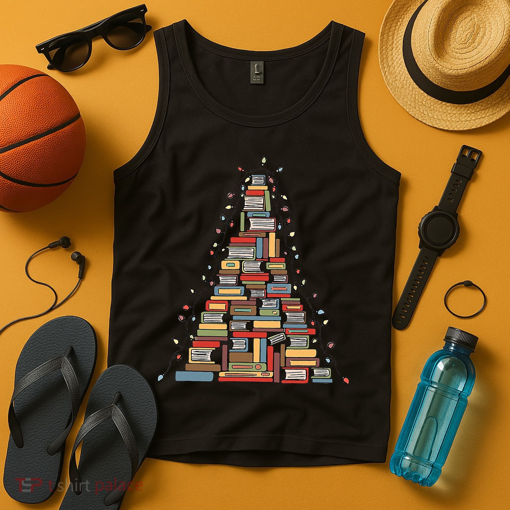 Christmas Library Tree Librarian Book Lover Tank Top