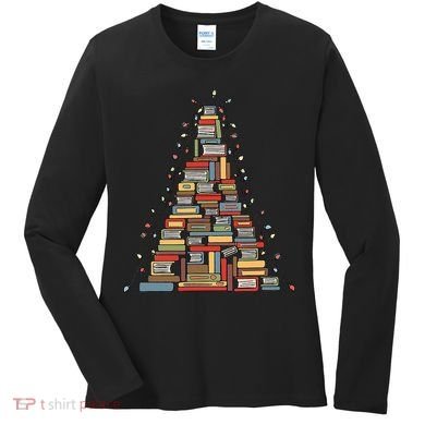 Christmas Library Tree Librarian Book Lover Women's Long Sleeve Shirt