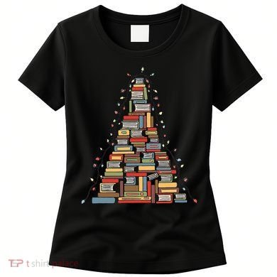 Christmas Library Tree Librarian Book Lover Women's T-Shirt
