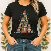 Christmas Library Tree Librarian Book Lover Women's T-Shirt thumb 2