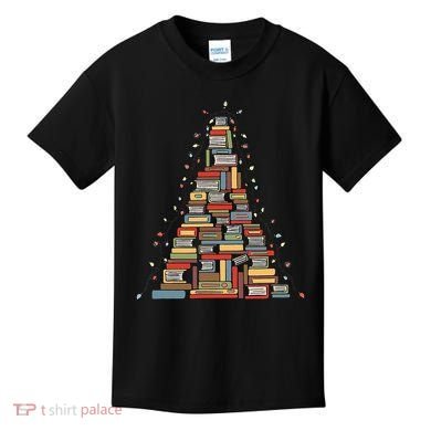 Christmas Library Tree Librarian Book Lover Kids T-Shirt