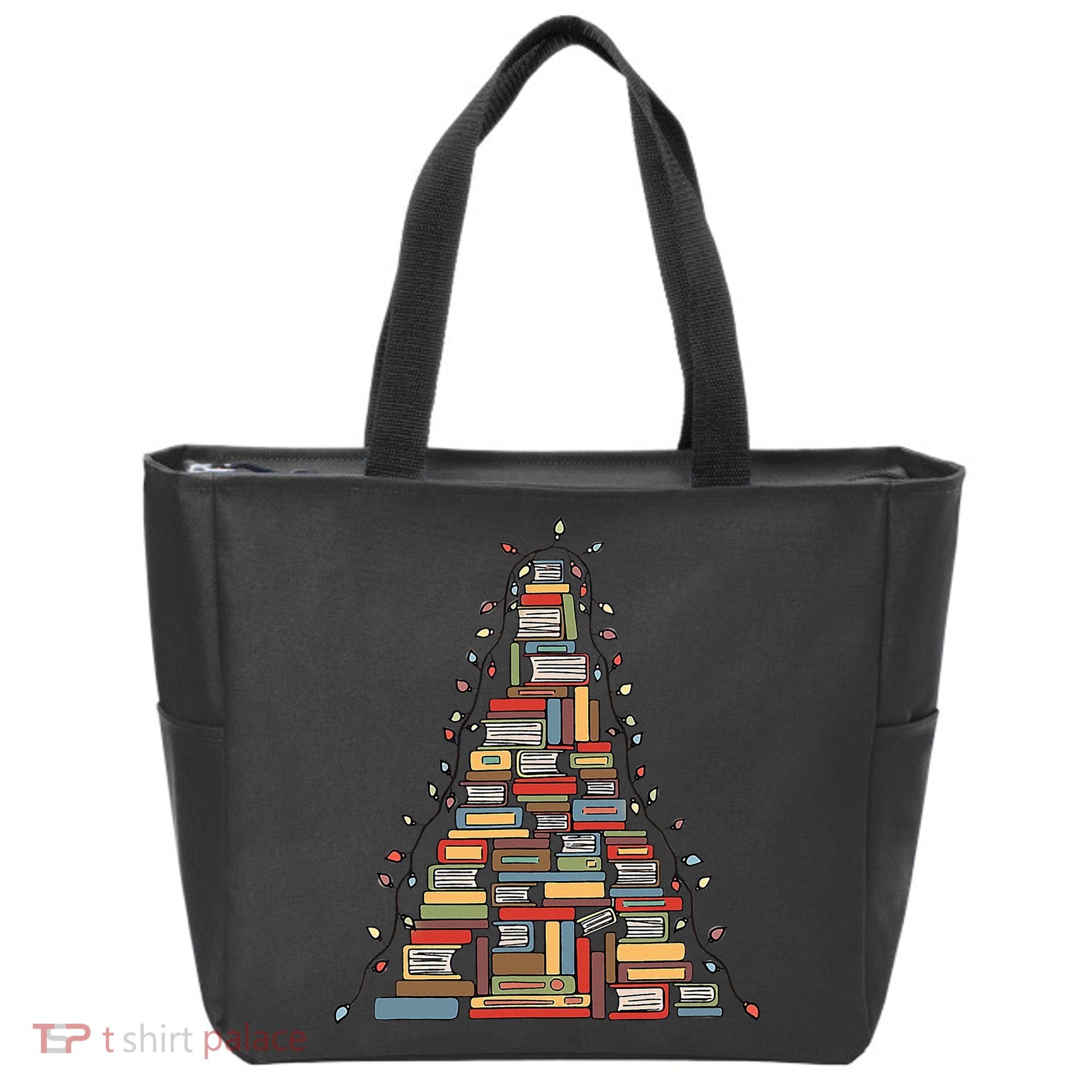 Christmas Library Tree Librarian Book Lover Tote Bag